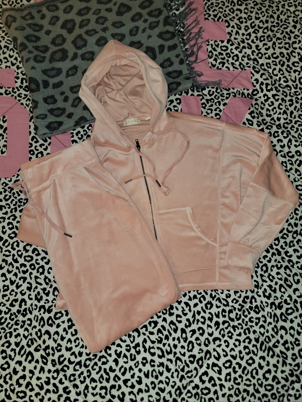Altar'd State Pink Blush Velour Hooded Tracksuit M/L